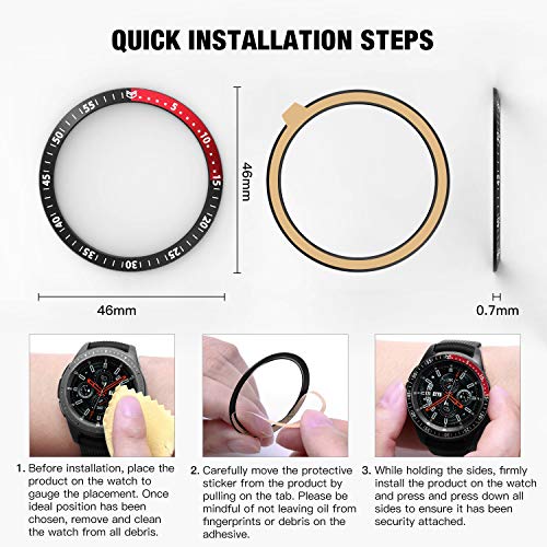 MASCARRY Bezel Ring for Galaxy Watch 46mm / Galaxy Gear S3 Frontier & Classic, Aluminium Bezel Loop Adhesive Cover Anti Scratch Protection for Galaxy Watch Accessory（Black & Red） - Thumbnail 5