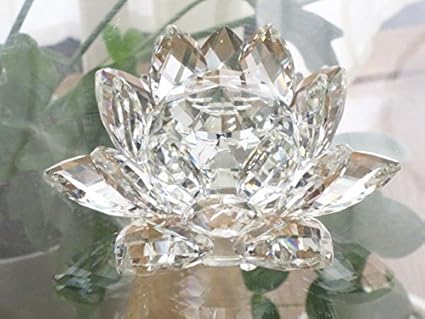 Amazon クリスタルガラス ロータス 置物 蓮の花 ハス 風水 ディスプレイ クリスタル ガラス製 インテリア 置物 オブジェ