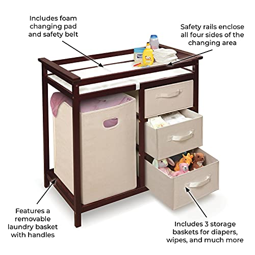 Modern Baby Changing Table with Laundry Hamper, 3 Storage Baskets, and