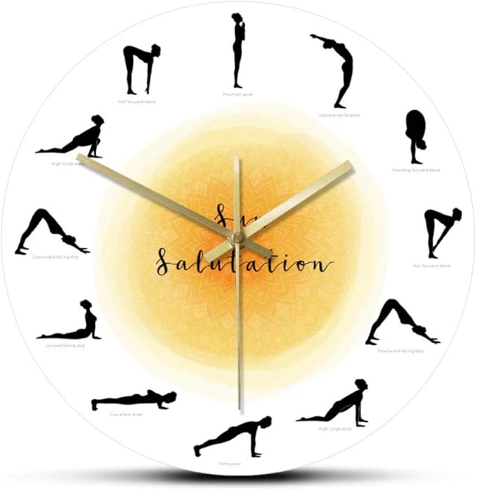 Buzdao Surya Namaskar Sequence Yoga Pose Silhouette Wall Clock Non