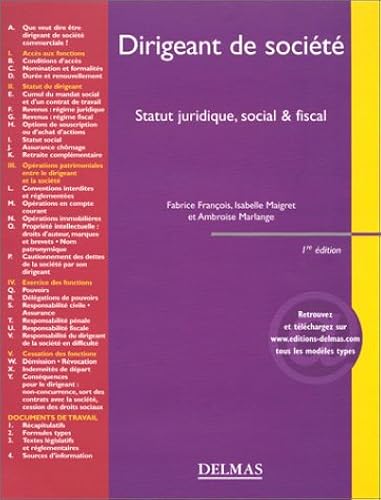 Download Dirigeant de société : Statut juridique, social et fiscal PDF