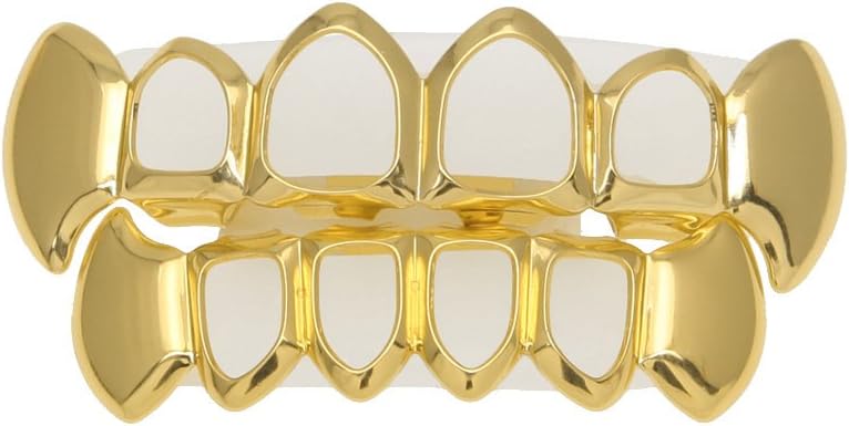 MCSAYS Hip Hop Hollow Out Electroplating Teeth Grill Set (Top&Bolttom) Gold/Sliver Color Tooth Caps For Men/Women