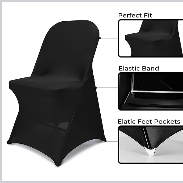 BABENEST 100PCS SPANDEX FOLDING CHAIR COVERS, HALLOWEEN UPGRADED UNIVERSAL STRETCH WASHABLE FITTED CHAIR SLIPCOVERS PROTECTOR FOR WEDDING, HOLIDAYS, BANQUET, PARTY, CELEBRATION (BLACK)