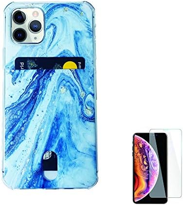 Wallet Case Compatible for iPhone 11 Pro 2019 5.8'' with Card Holder Slot Ultra-Slim Thin Soft TPU Clear Cover Compatible for iPhone 11 XI Pro with Screen Protector (Turquoise Gold Marble)