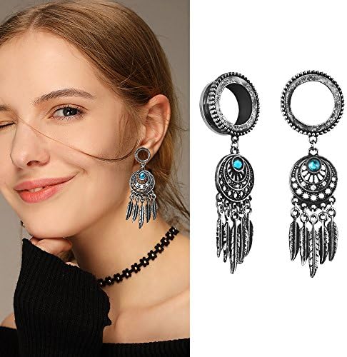 Ear Gauges Dangle Plugs Tunnels for Ears Leaf Pendant Flesh Stretchers Expanders Hollow Body Piercing