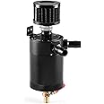 Universal Baffled Oil Catch Can with Breather Filter and Drain Valve 2 Ports (oulet + inlet),150ml Billet Aluminum Oil Separator Catch Can Oil Reservoir Tank,4 Adapters/Screws/Washers Included,Black