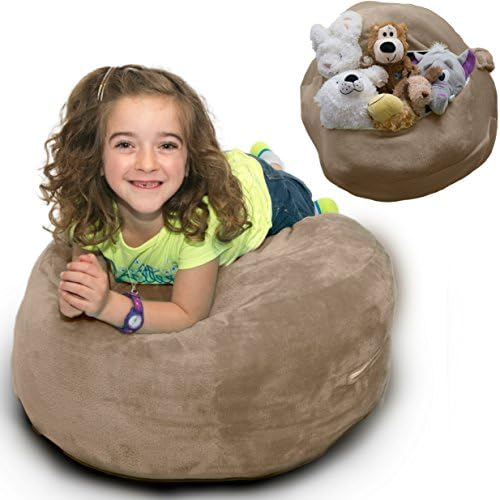 Spacious Stuffed Animal Storage Bean Bag Chair - SOFTEST Comfy Fabric Kids Love - 6 Colors to Blend with Any Decor - Replace Your Mesh Toy Hammock or Net - Store Extra Blankets &amp; Pillows Too