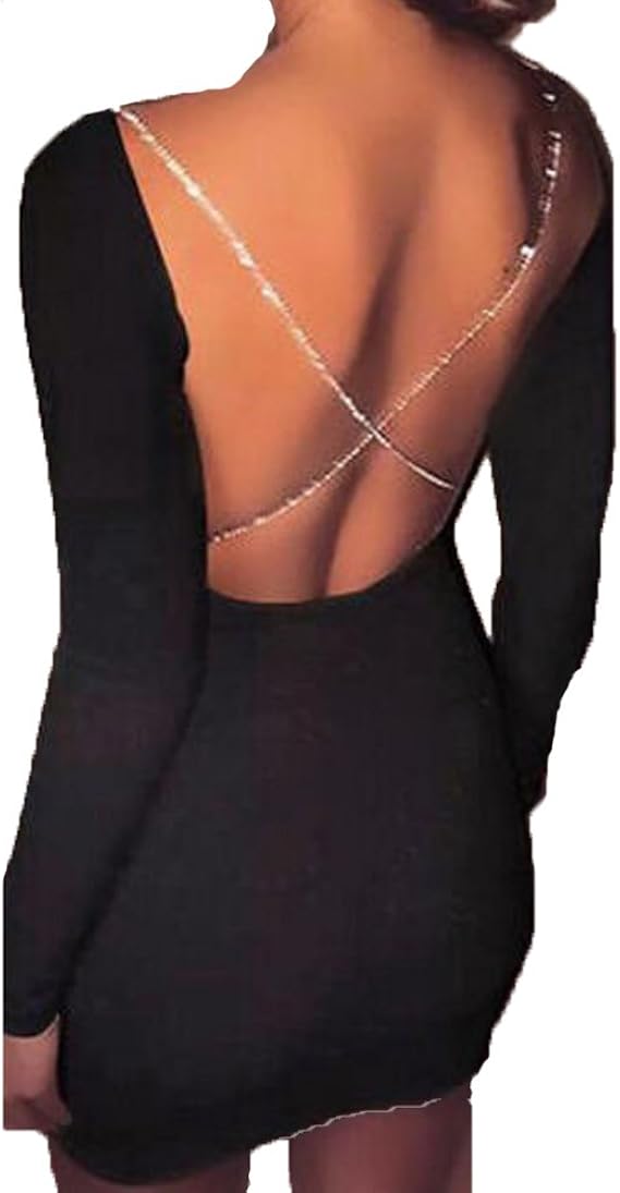 shinny open back long sleeve bodycon mini dress