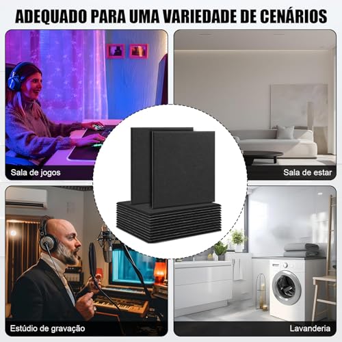 Pacote com 18 Painéis de Espuma à Prova de Som, 30 * 30 cm Painéis Autoadesivos de Absorção de Som, Painel Acustico, Painéis Autoadesivos de Espuma Acústica, Painéis Acústicos de Parede