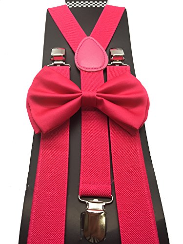 Hot Pink Color Wedding Accessories Adjustable Bow Tie & Suspenders