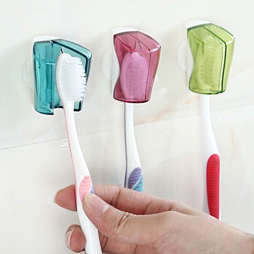 ISKYBOB Set of 6 Wall Mount Toothbrush Holder, Travel Antibacterial Toothbrush Cover with Suction Cup