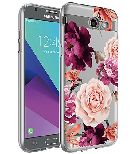 BAISRKE Galaxy J7 V Case,Galaxy J7 Prime Case, Slim Shockproof Clear Floral Pattern Soft Flexible TPU Back Cove for Galaxy J7 V/J7 2017/J7 Prime/J7 Perx/J7 Sky Pro/Galaxy Halo