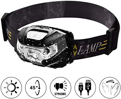 LED Headlamp USB Rechargeable Headlight with Smart Sensor IPX4 Waterproof Headband Light for Camping Fishing Hiking Bicycling Hunting