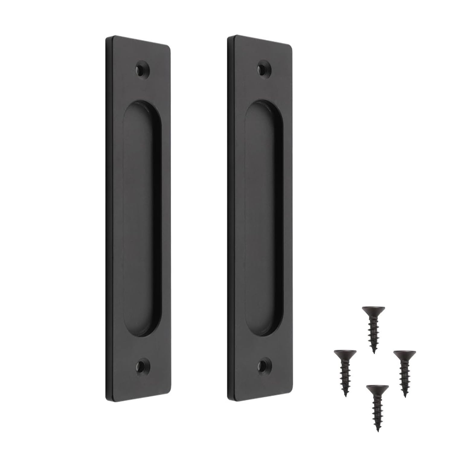 MiJunHD Recessed Sliding Door Pull, 2Pcs Rectangular Matte Black 180 * 40mm Solid Aluminum Alloy Flat Bottom Handle Finger Pull with Screws for Sliding Barn Door,Closet,Cabinet,Windows