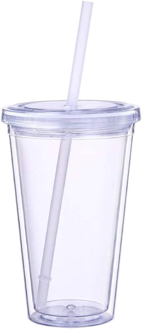 plastic tumbler cup with lid and straw