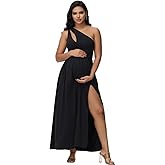 JustVH Women's Maternity Dress for Photoshoot Sexy One Shoulder Sleeveless Split Photography Pregnancy Dress for Baby Shower