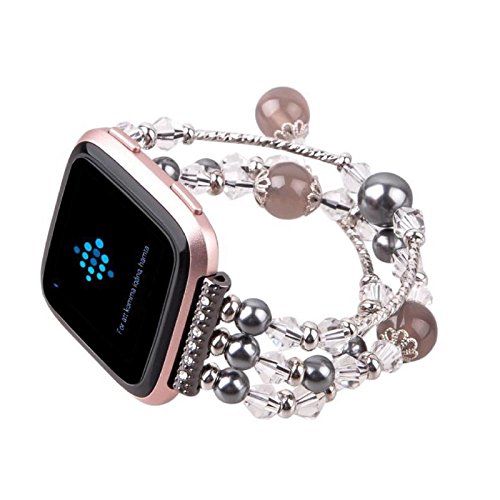 Owill Fashion Sports Beaded Bracelet Strap Band For Fitbit Versa, Band Length About 160mm (Black)