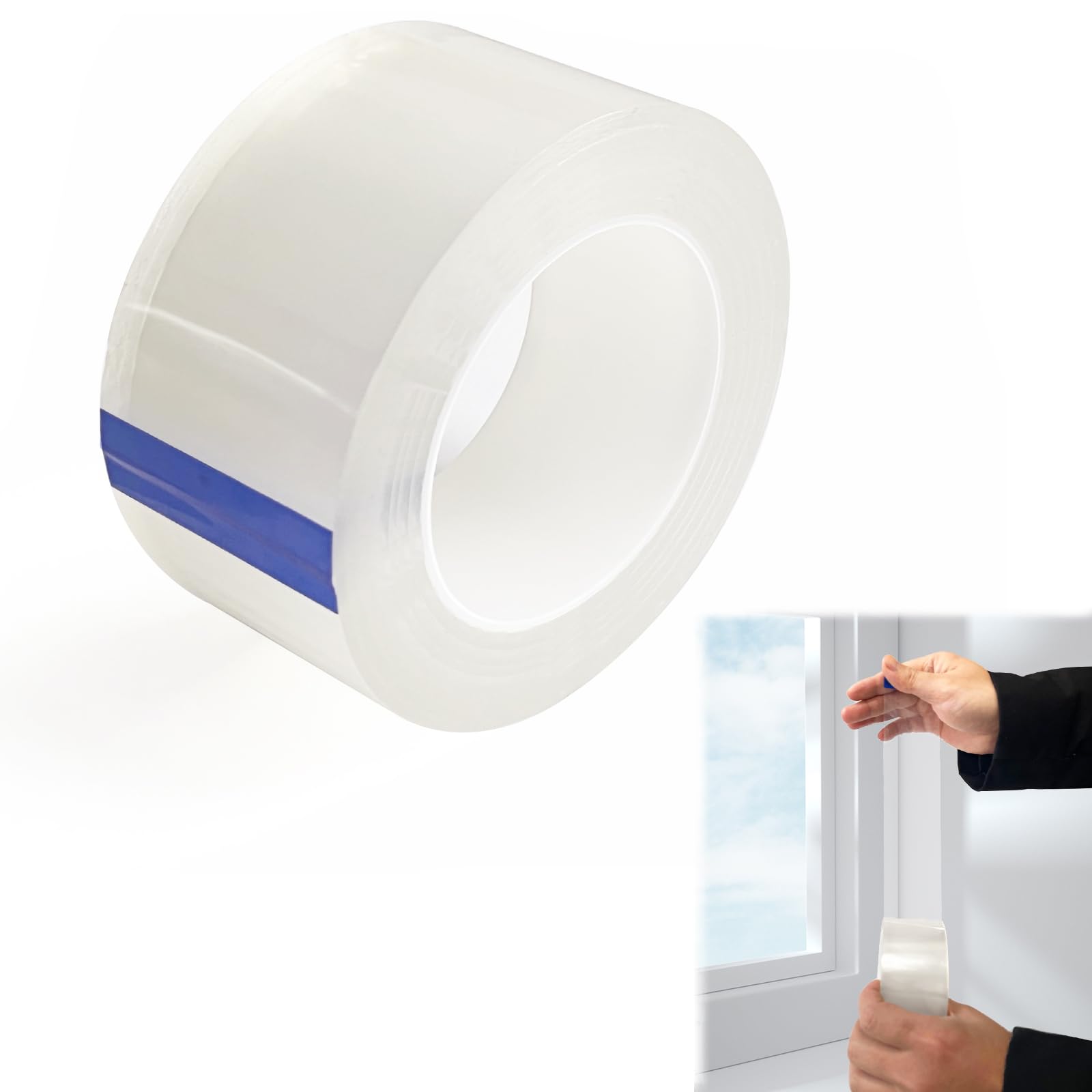 Transparent Window Weather Sealing Tape 2 Inch x 66 Ft Weather Stripping No Residue Clear Weather Seal Strip for Shower Glass Gaps and Doors Windows Windproof(2 Inch*66 Ft)