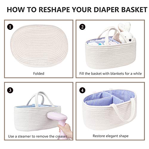 image for UBBCARE Baby Diaper Caddy Organizer Cotton Rope Storage Basket Nursery