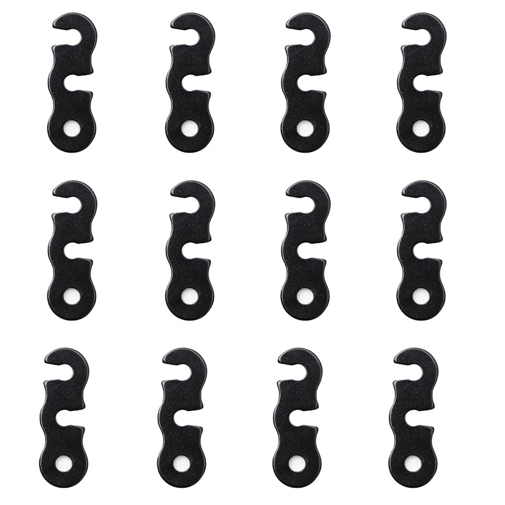 MiaLover Pack of 12 aluminium alloy wind rope buckle, tent rope tensioner, tent accessories, cord adjuster, tent tensioner, rope plate, rope tensioner for tent, outdoor, camping, picnic (black)