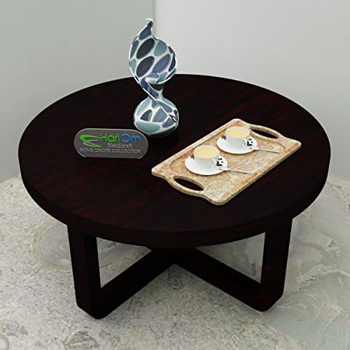 Hariom Handicraft Sheesham Wood Round Center Table for Living Room, Wooden Coffee Table, Mahogany Finish