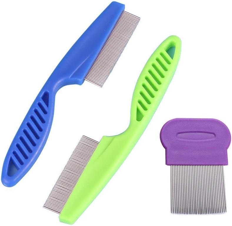 3 Pcs Flea Combs for Cats Dogs Flea Remover Pet Grooming Tools Pet Lice Combs Closely Spaced Metal needle