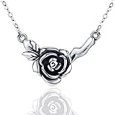 JUSTKIDSTOY I Love You Forever Rose Flower Necklace S925 Sterling Silver Flower Heart Rose Jewelry Gifts for Women Girlfriend Birthday Mother's Day