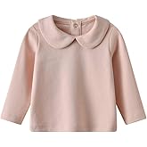 Toddler Kids Girls Boys Basic Peter Pan Collar Tee Shirt T-Shirts Tops Bottom Long Sleeve Solid Blouse