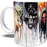 Greatest Characters Full Wrap Around Artwork - 11oz Ceramic White Mug - Giftable Foam Box Protection - Wars Heroes Stars Collectible