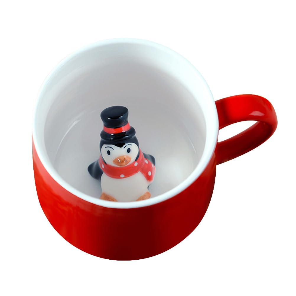 TOPBATHY Christmas Ceramic Mug with Lid 13.5Oz 3D Penguin Couple Design Cute Tea Coffee Cup Festive Gift for Family Friends