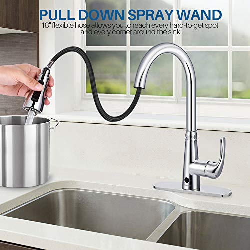 Motion Sensor Kitchen Faucet with Sprayer Polished Chrome No Touch