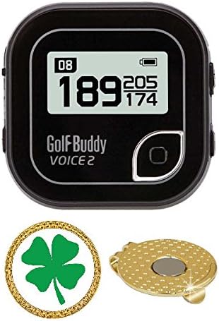 GolfBuddy Voice 2 Golf GPS/Rangefinder (40k+ Preloaded Worldwide Courses) Bundle with Magnetic Hat Clip Ball Marker (Four Leaf Clover)