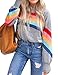 Nlife Women Rainbow Striped Spliced Pullover Tops Colorful Casual Sweatshirts primary