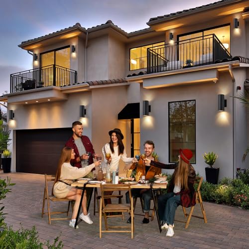 Easyusahome 4 Pack Outdoor Sconce Lights for House, Modern Black Exterior | Light Fixtures, Cylinder Up and Down Wall Sconce, IP65 Waterproof Anti-Rust Porch Lights Wall Mount for Front Door Garage