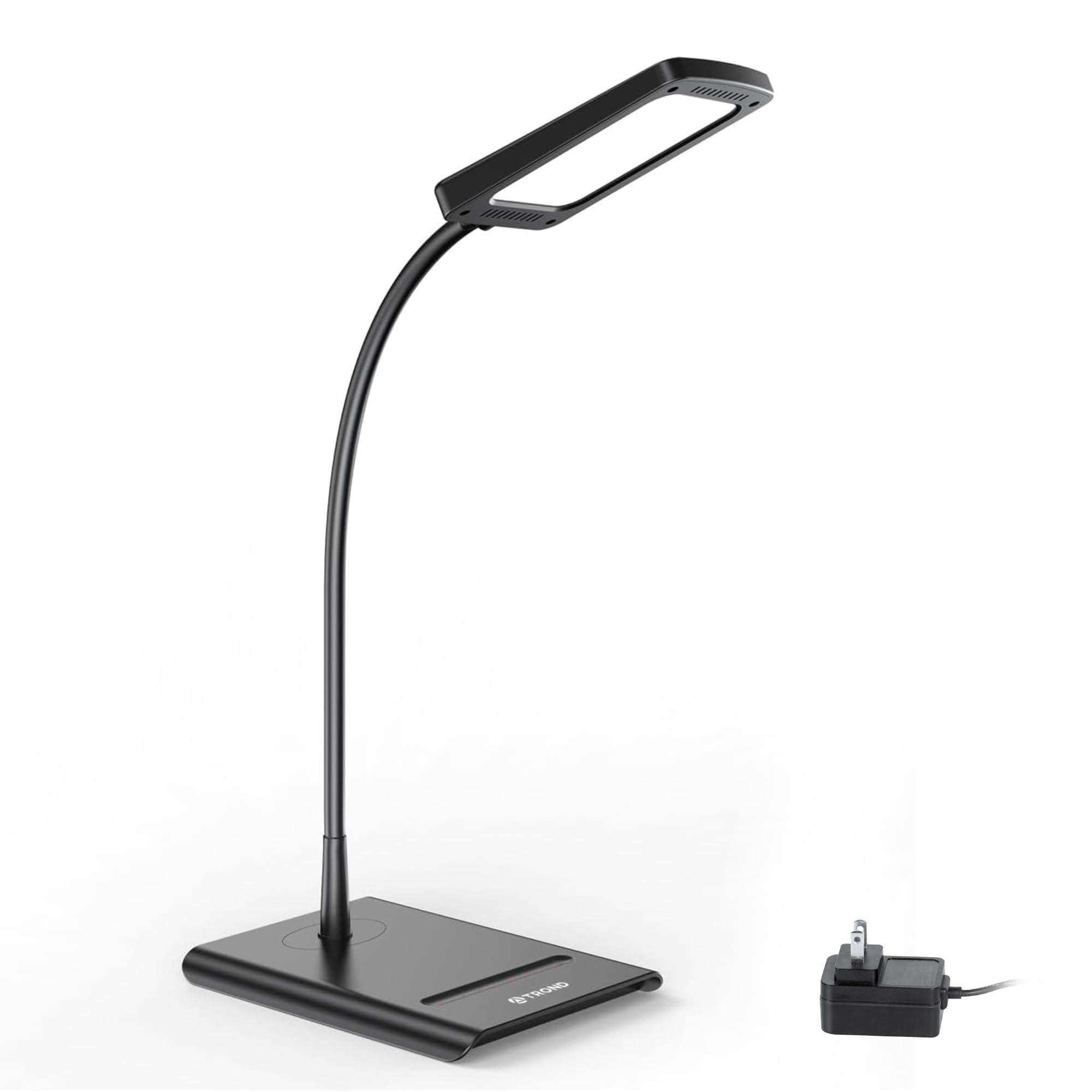 TROND® Halo 10W Dimmable Eye Protection LED Desk Lamp (Gooseneck, 7-Level Dimmer, 30-Min Auto Timer, Touch-Controlled, Memory Function, Max. 600 lumens, Flicker-Free, No Ghosting & Anti-Glare, Rubberized Coating, Matte Black)