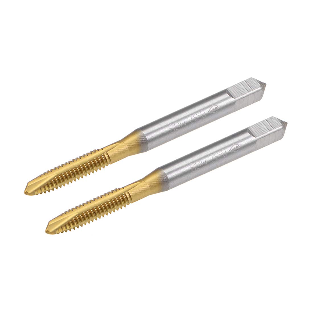 sourcing map Spiral Point Plug Threading Tap UNC 8-32 Thread, Ground Threads H2 3 Flutes, High Speed Steel HSS 6542, Titanium Coated, Round Shank with Square End, 2pcs