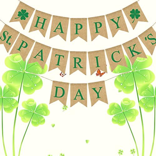 ShiningLove Carnival Swallowtail Linen Flag HAPPY St.PATRICK'S DAY Hanging Banner Ornament Outdoor