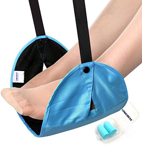 Keasy Portable Travel Footrest + Complimentary Gift UNIBELL noise-proofing earplugs/Ultralight &amp; Easy Setup,For Airplane&amp;Train&amp;Buses&amp;Office&amp;Home! (Sky Blue)