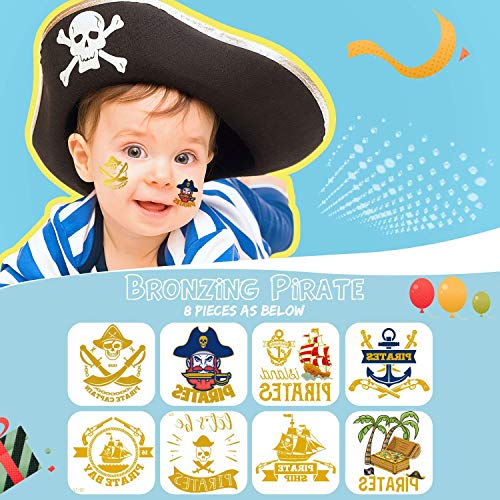 Tattoo Kinder, AGPTEK 250 Stück Pirate Tattoos Set, Wasserdichte Kindertattoos mit Bronzing Pirate, Shark, Aufkleber für Jungs, Kindergeburtstag Mitgebsel, Party, Festival – Bild 3
