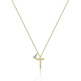 Kyerlyn Gold Cross Necklace for Women, 14K Gold Plate CZ Cross Pendant Necklace Dainty Bejeweled Necklace Exquisite Necklaces for Women Cute Adjustable Necklace Everyday Gift Valentine's Day