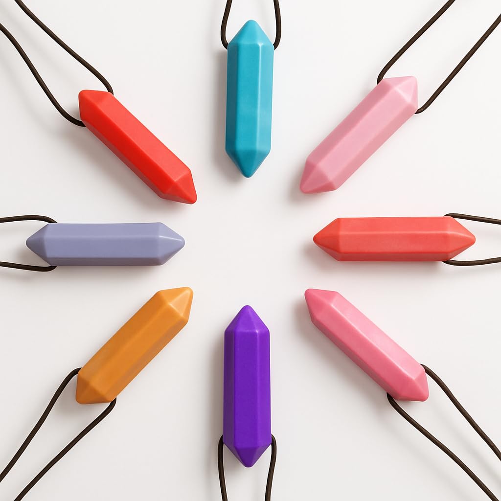 Photo 1 of ****4****** Tilcare Chew Chew Pencil Sensory Necklace 8 Pieces - Best for Kids or Adults That Like Biting or Have Autism - Perfectly Textured Silicone Chew Toys - Chewing Pendant for Boys & Girls - Chew Necklaces