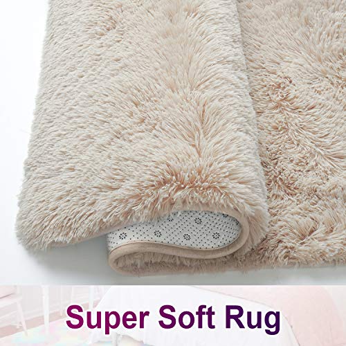Toneed Camel Fluffy Area Rugs for Bedroom, 4 x 5.9 Feet Clearance Soft