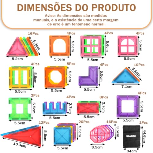 Brastoy Blocos de Montar Magnéticos Construção Infantil Brinquedo Educativo (120 Peças Tamanho Médio)