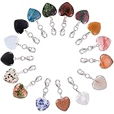 PH PandaHall Valentine Heart Stone Charms 16pcs Love Heart Pendants Quartz Gemstone Chakra Stone Charm Pendants with Lobster Claw Clasps for Valentine's Day Wedding Necklace Jewelry Making Keychain
