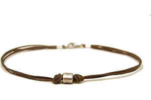 Anklet for men, men's anklet with a silver tube charm and a brown cord, anklet for men, gift for him, men's ankle bracelet, g