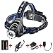 LED Headlamp with Rechargeable Batteries and Car Charger and Ac Charger and USB Cable Adjustable Zoomable 3 Modes Super Bright Headlight Hands Free Flashlight