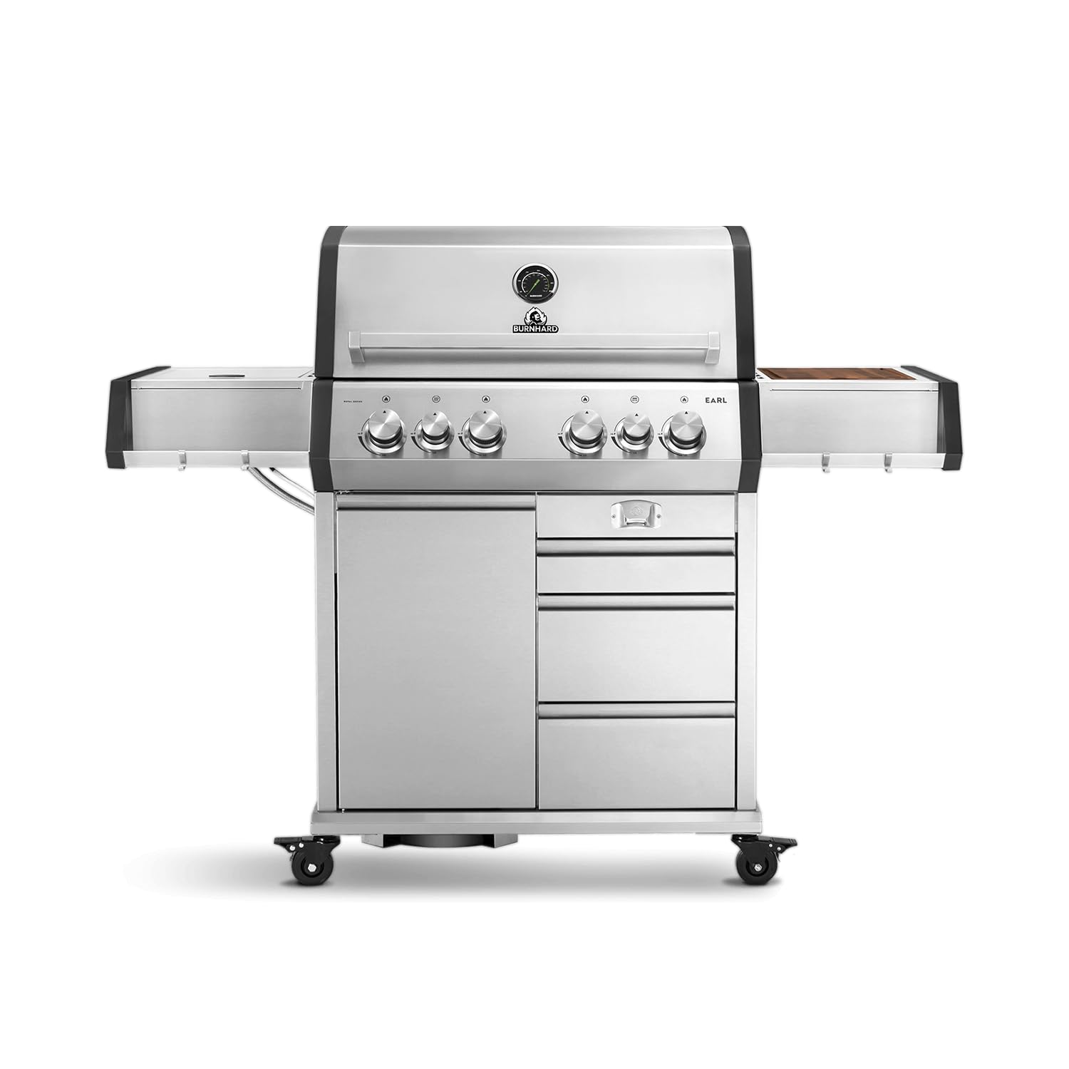 BURNHARD® 4-Brenner Gasgrill Edelstahl inkl. Heckbrenner, mit Gusseisen Grillrost & inkl. stabiler Abdeckhaube, Seitenkochfeld mit Infrarot Keramikbrenner - Big EARL