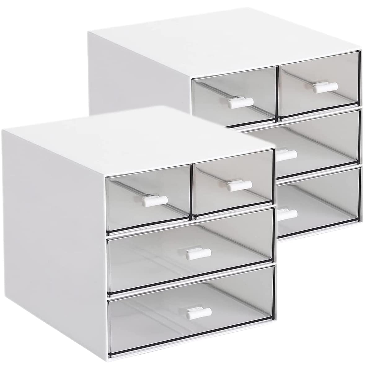 Umtiti 2 PCS Desk Storage, Makeup Storage Box With 4 Drawers, Plastic Office Stationery Supplies Organizers, Desktop Organizer for Office School Home And Bathroom (White-2pcs，UK)