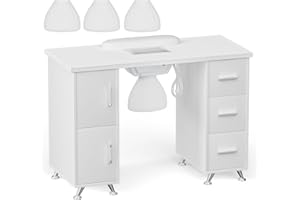 DeerDean White Manicure Table Nail Desk with Dust Collector Sturdy Nail Table Station for Nail Tech with Drawers & Wrist Cushion & Cabinets for Beauty Spa