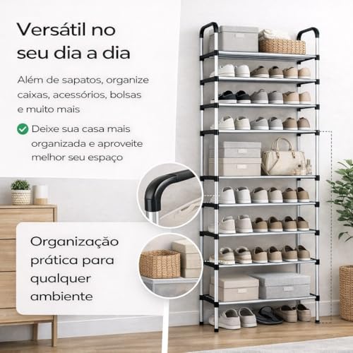 Sapateira Vertical em Alumínio, Preta | 9 Prateleiras, Para 27 Pares